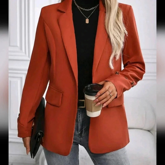 Women Spring Business Solid Lapel Neck Single Button Blazer - Picture 2 of 5
